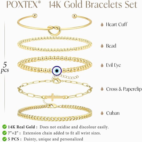 Gold-Style 06 Dainty Stack Beaded, Cross,Snake Bracelets Jewelry Gifts for Women - Picture 8 of 9